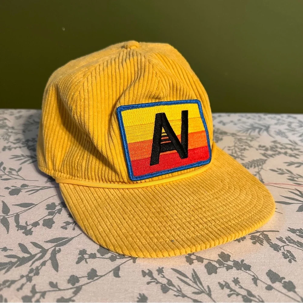 Aviator Nation Corduroy Vintage Mesh Trucker Hat Logo Patch Yellow Gold - Picture 1 of 4